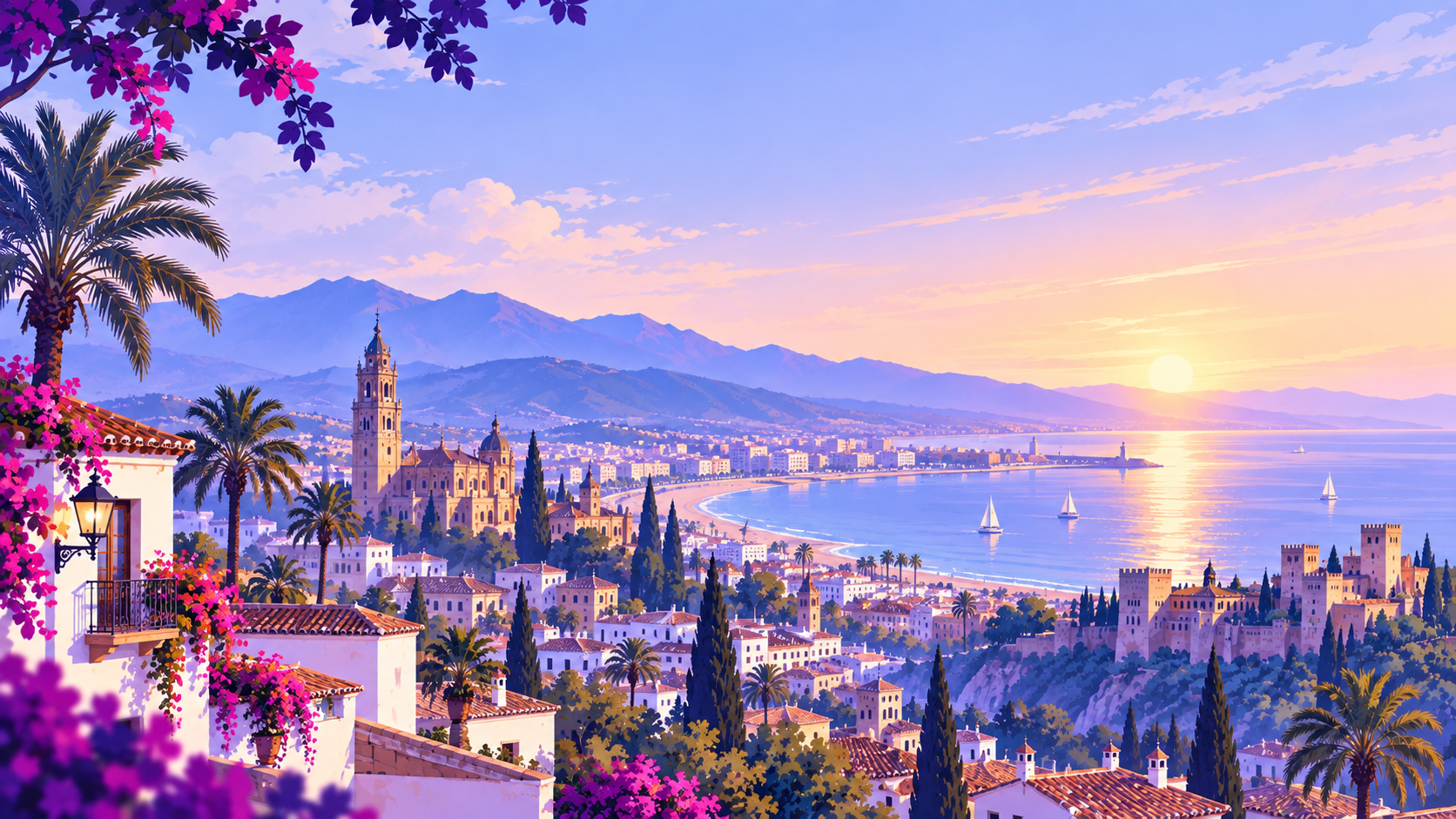 Rememios Spanish coastal city illustration